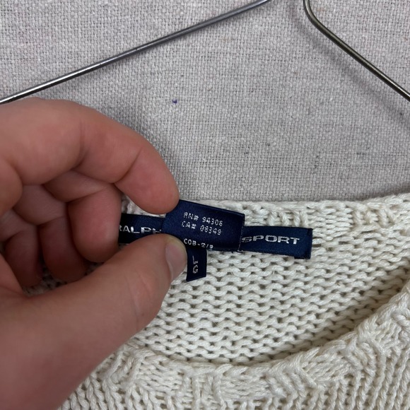 Vintage Ralph Lauren Sport Womens White Knit Dog Graphic Sweater RL Logo Size L - Picture 5 of 13